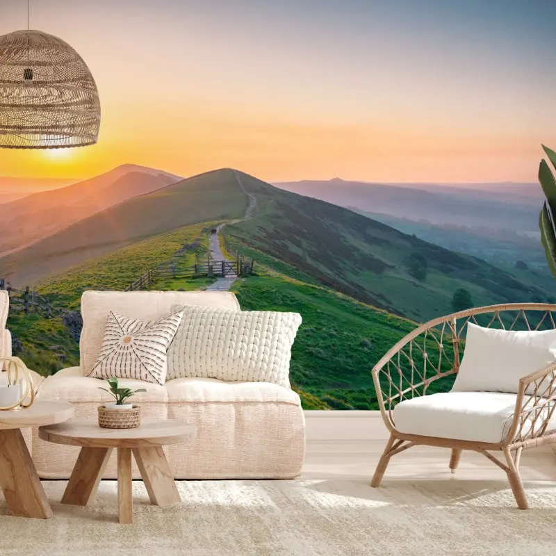 Wall mural sunrise ridge path over rolling hills