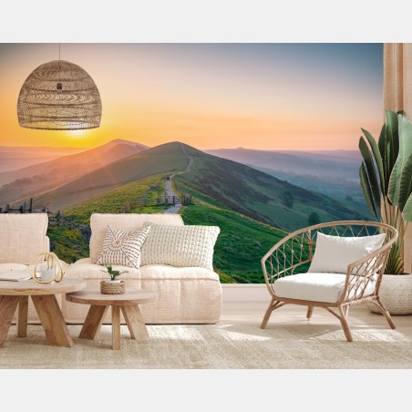 Wall mural sunrise ridge path over rolling hills • Wallissimo®