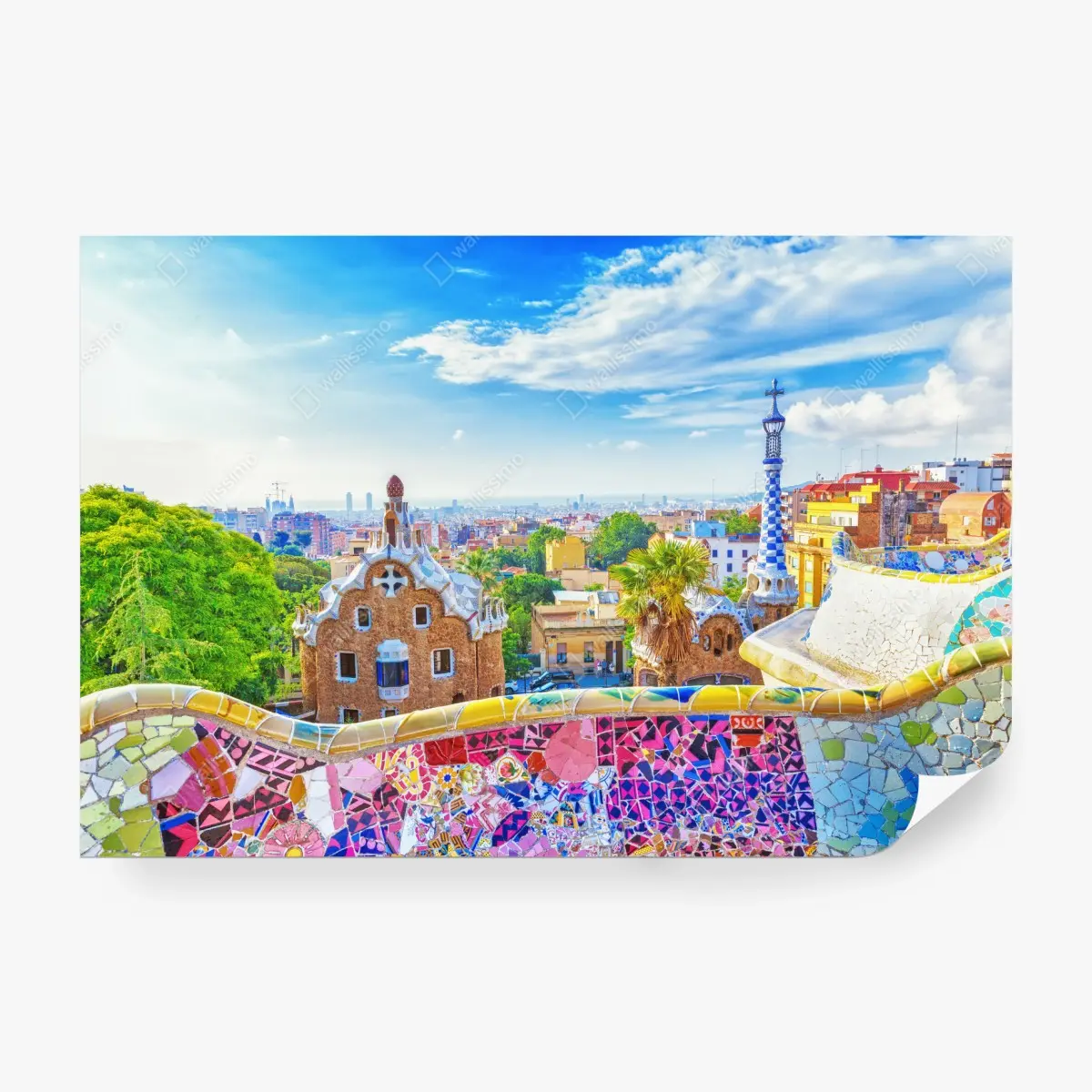 Wall mural vibrant Barcelona Park Güell mosaic skyline ⁕ Wallissimo®