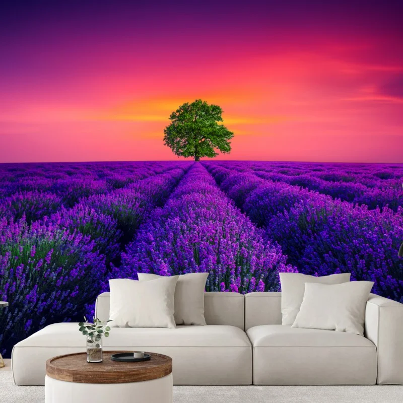 Wall mural lavender sunset with lone tree