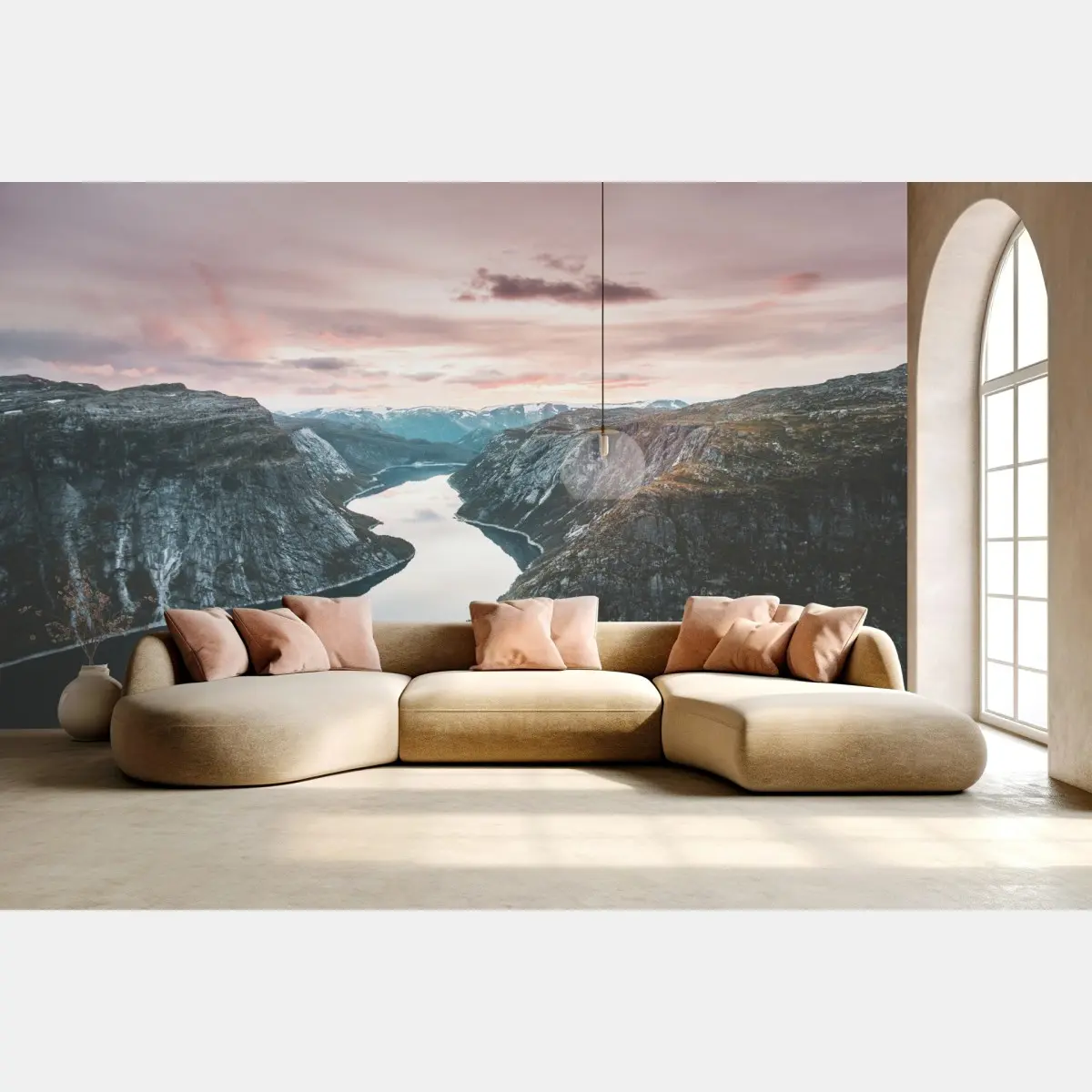 Wall mural serene fjord at sunset • Wallissimo®