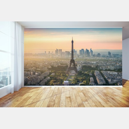 Wall mural Paris skyline at sunset with the Eiffel Tower • Wallissimo®