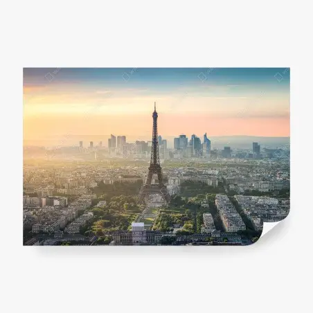 Wall mural Paris skyline at sunset with the Eiffel Tower • Wallissimo®