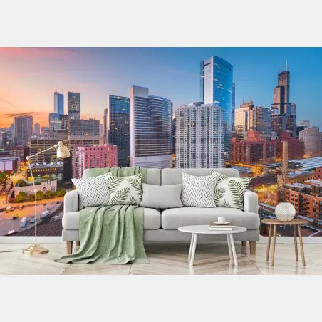 Wall mural Chicago skyline at dusk • Wallissimo®