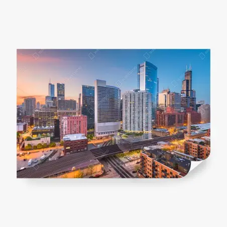 Wall mural Chicago skyline at dusk • Wallissimo®