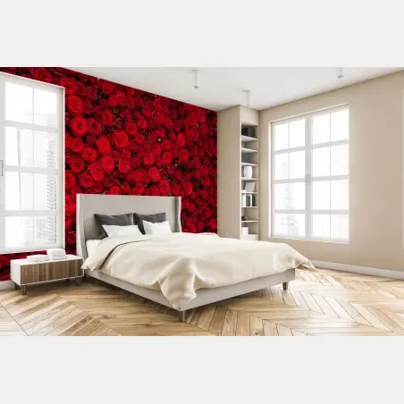 Wall mural endless wall of red roses • Wallissimo®