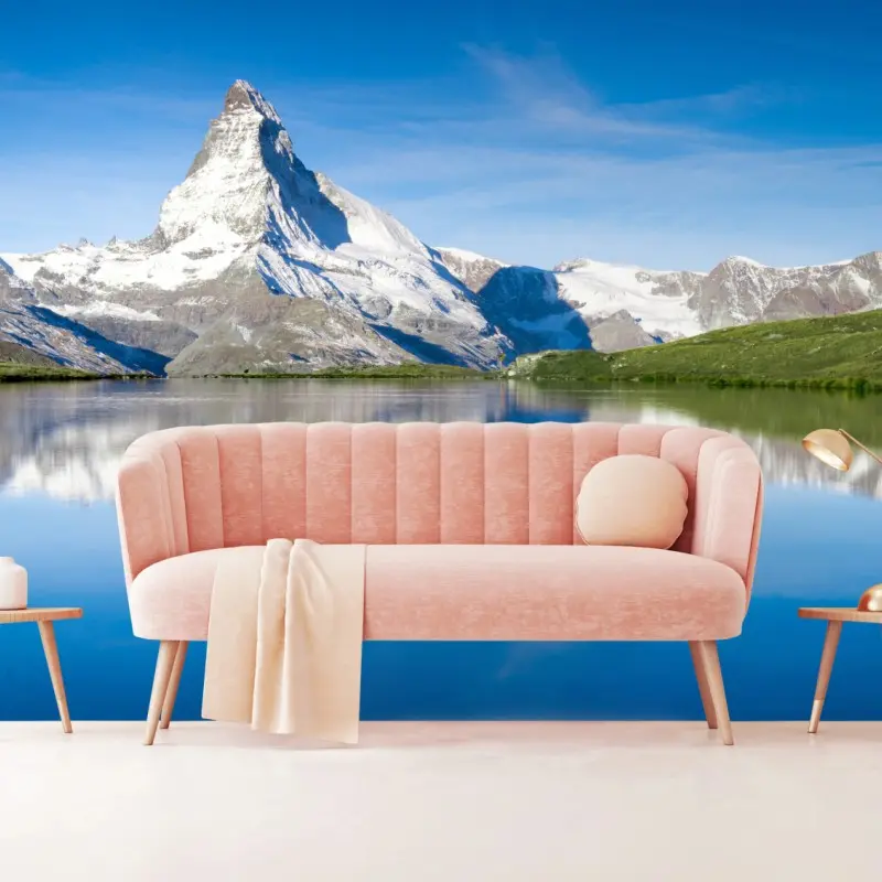 Wall mural majestic mountain reflection over alpine lake