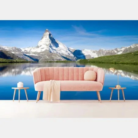 Wall mural majestic mountain reflection over alpine lake • Wallissimo®