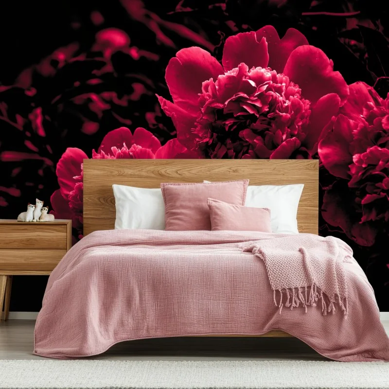 Wall mural moody pink peony trio