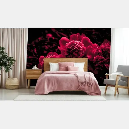 Wall mural moody pink peony trio • Wallissimo®
