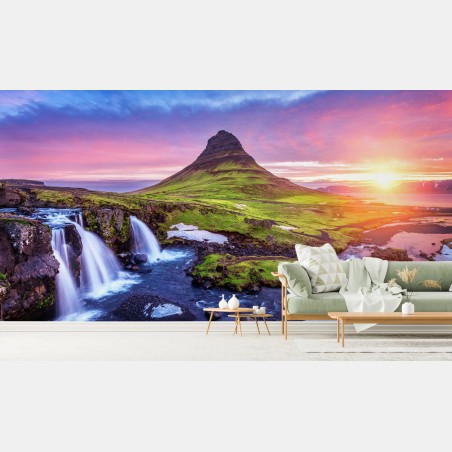 Wall mural Kirkjufell sunrise landscape • Wallissimo®