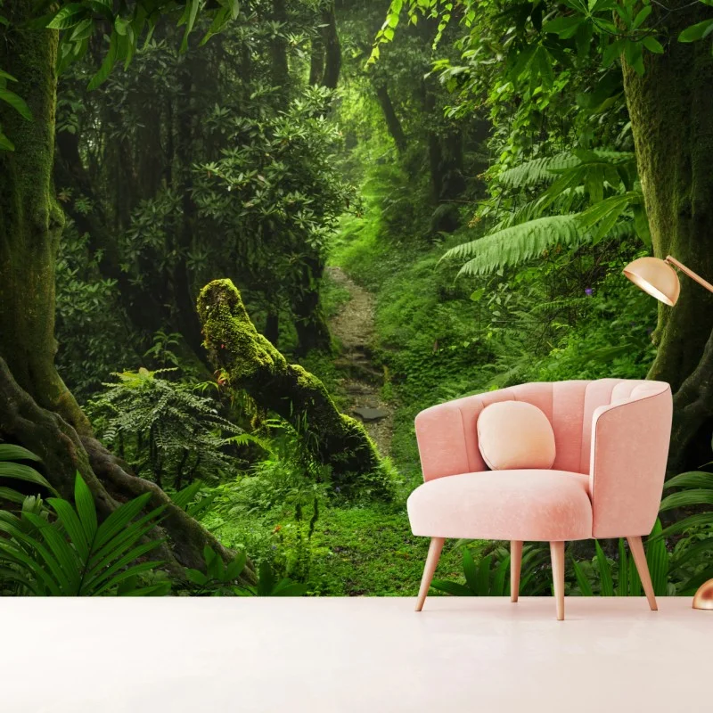 Wall mural enchanted mossy forest pathway