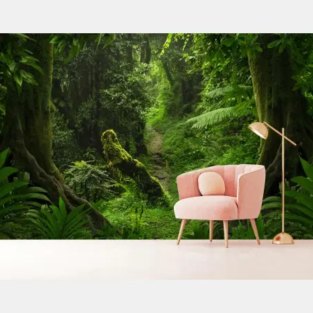 Wall mural enchanted mossy forest pathway • Wallissimo®