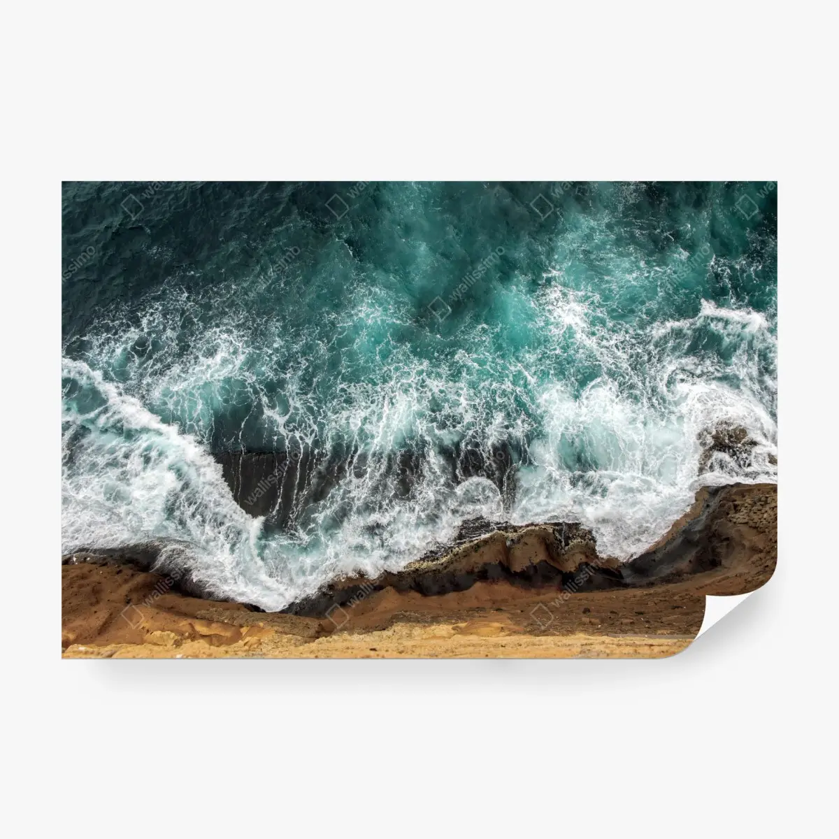 Wall mural aerial turquoise coast with crashing waves • Wallissimo®