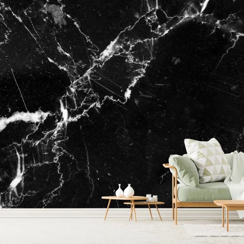Wall mural black marble veins texture