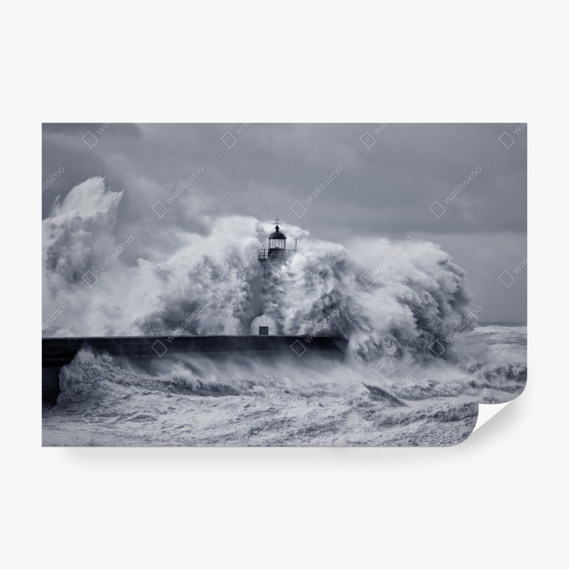 Wall mural lighthouse engulfed by stormy waves