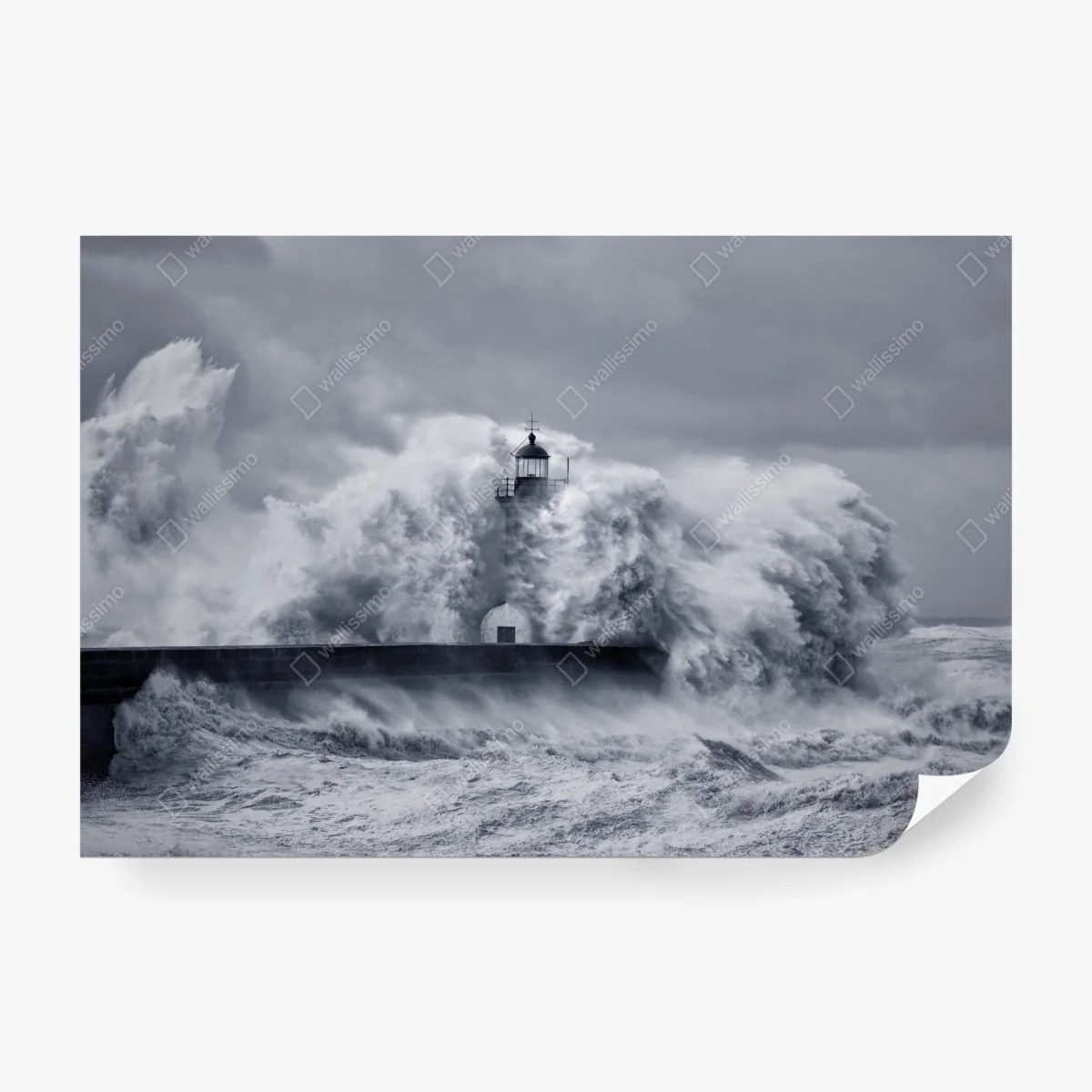 Wall mural lighthouse engulfed by stormy waves • Wallissimo® Wall mural lighthouse engulfed by stormy waves • Wallissimo®