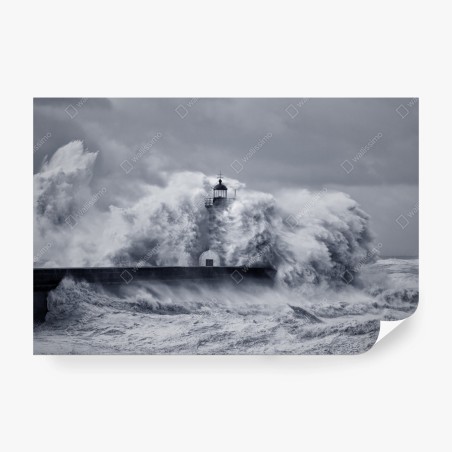 Wall mural lighthouse engulfed by stormy waves • Wallissimo®