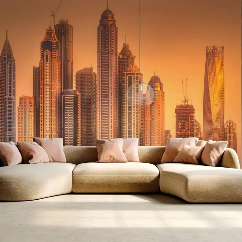 Wall mural Dubai skyline in golden light