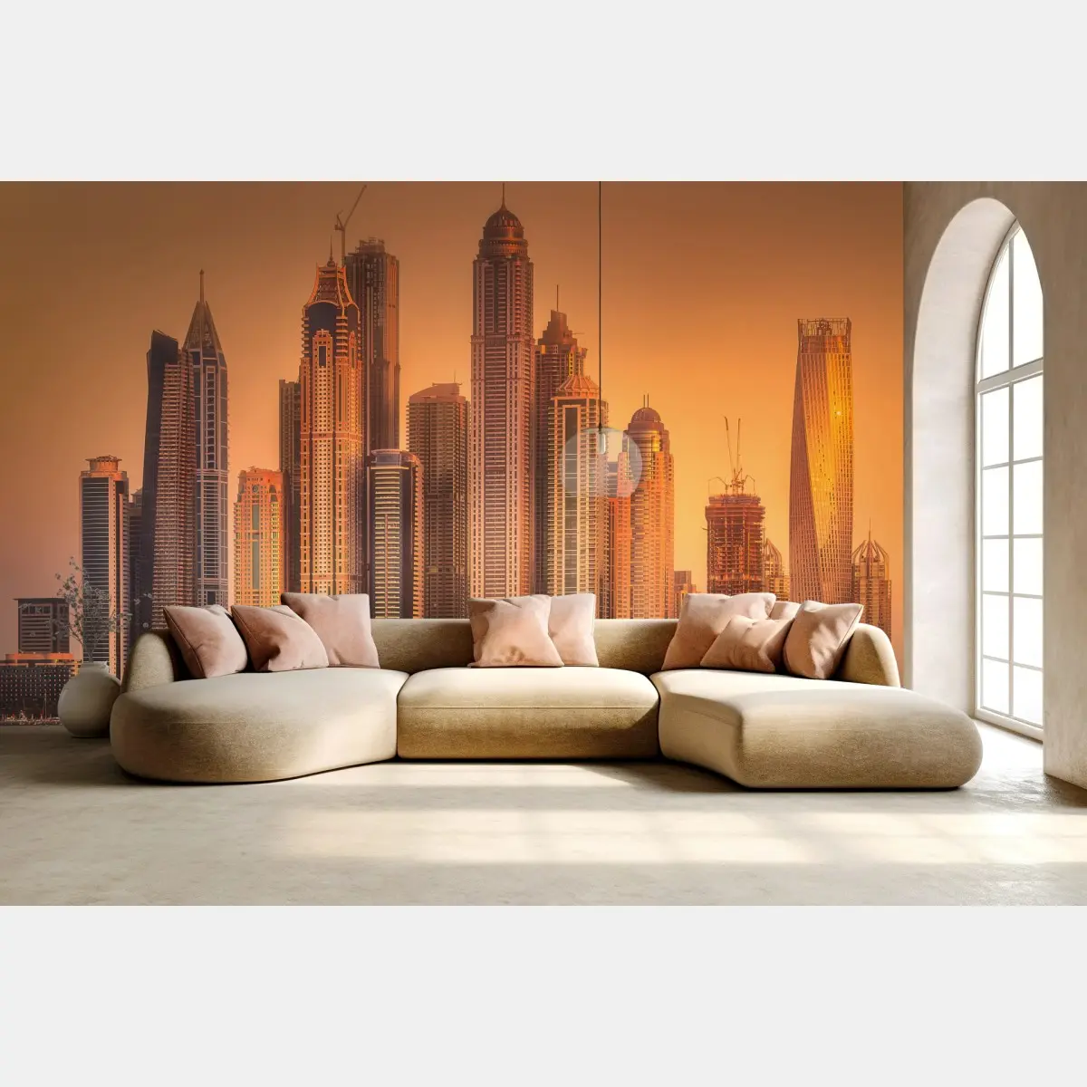 Wall mural Dubai skyline in golden light • Wallissimo®