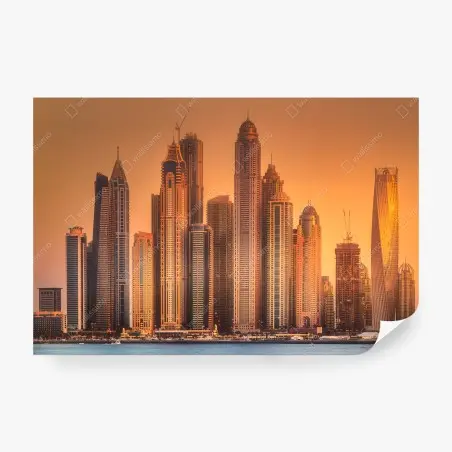 Wall mural Dubai skyline in golden light • Wallissimo®
