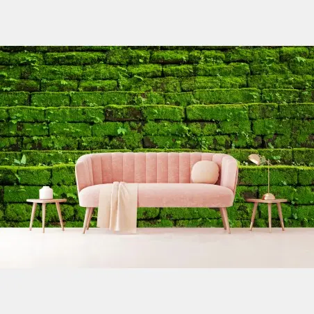 Wall mural lush moss-covered brick wall • Wallissimo®