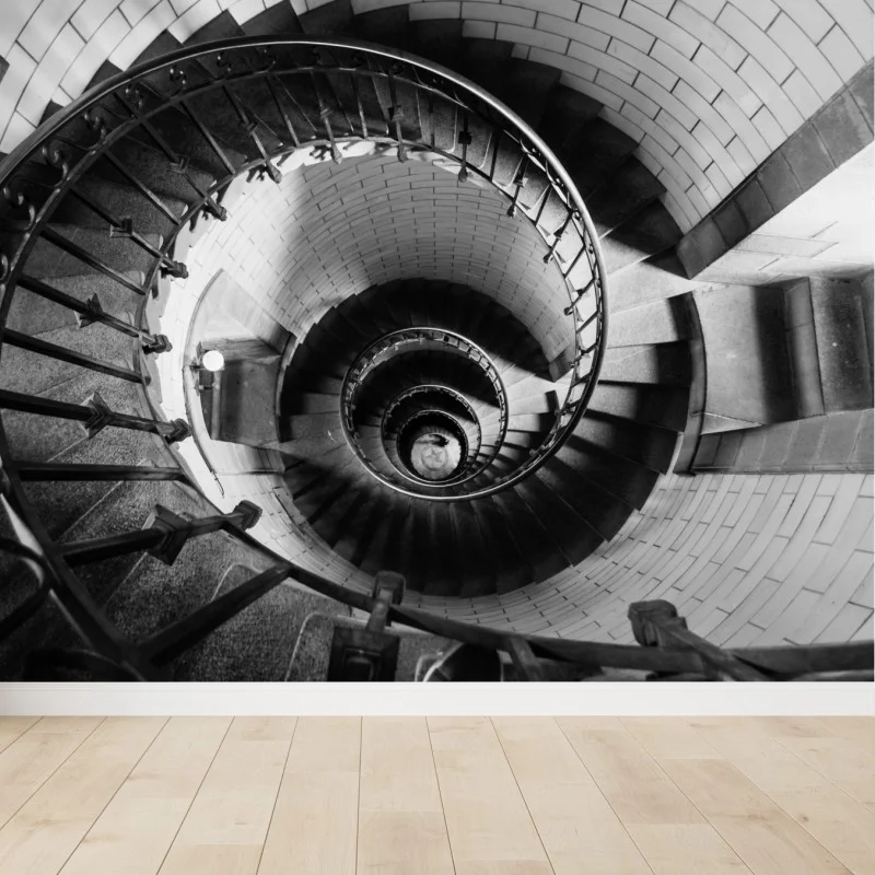 Wall mural spiral staircase in monochrome perspective