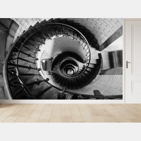 Wall mural spiral staircase in monochrome perspective • Wallissimo®