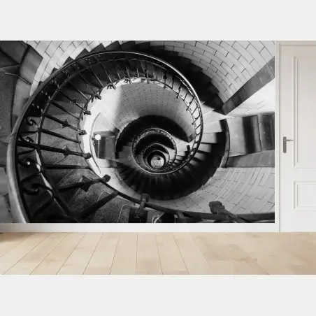 Wall mural spiral staircase in monochrome perspective • Wallissimo®