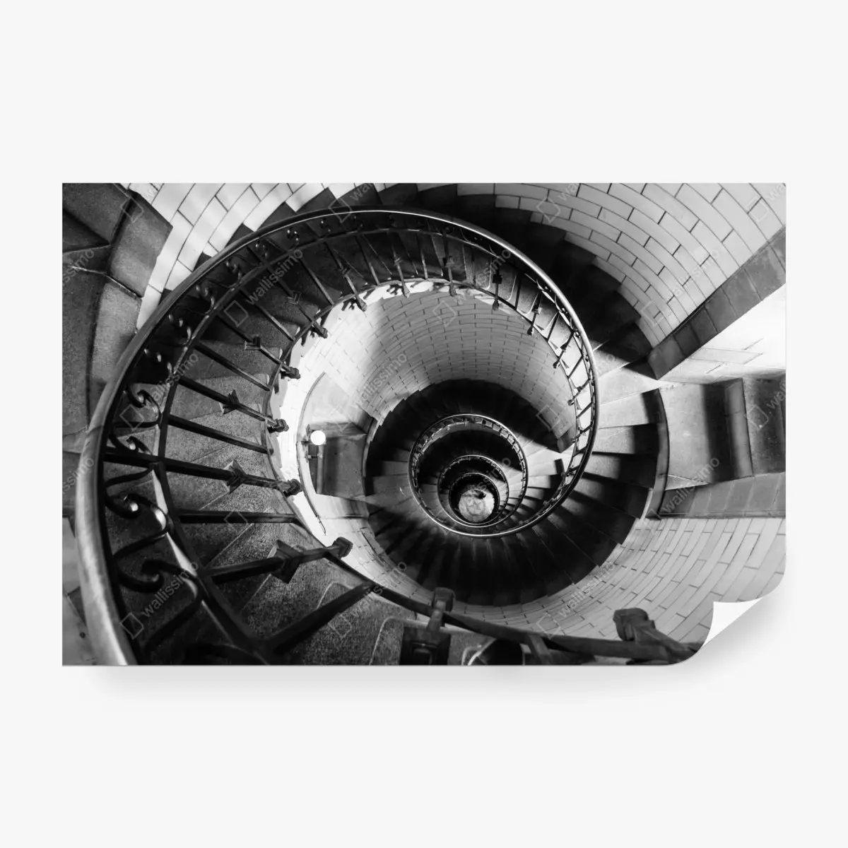 Wall mural spiral staircase in monochrome perspective • Wallissimo®