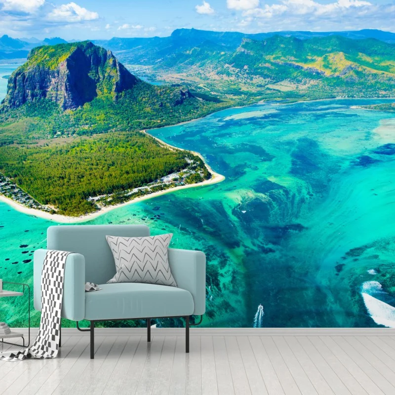 Wall mural turquoise lagoon aerial view, Mauritius