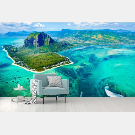 Wall mural turquoise lagoon aerial view, Mauritius • Wallissimo®