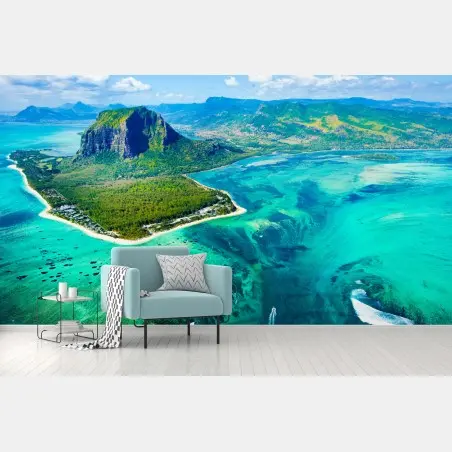 Wall mural turquoise lagoon aerial view, Mauritius • Wallissimo®