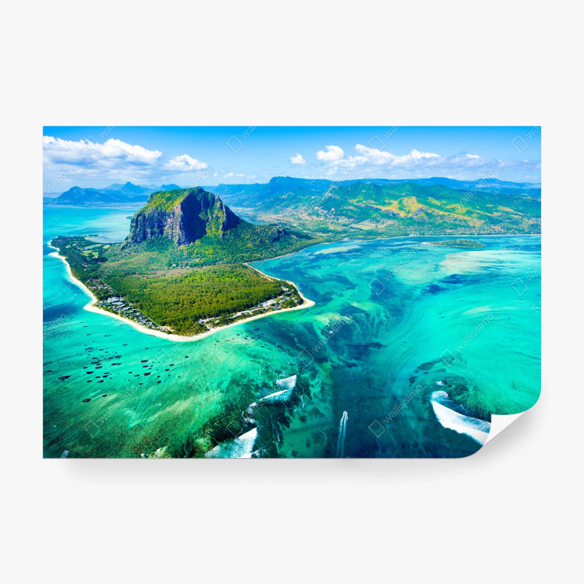 Wall mural turquoise lagoon aerial view, Mauritius • Wallissimo®