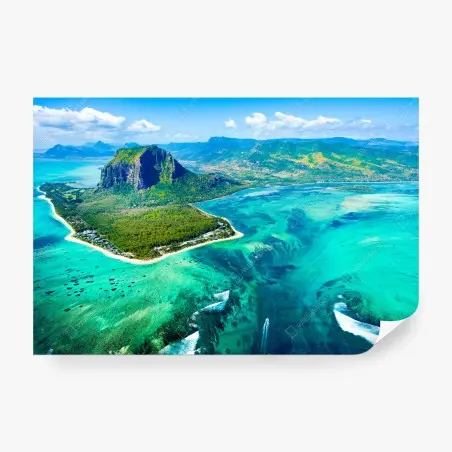 Wall mural turquoise lagoon aerial view, Mauritius • Wallissimo®