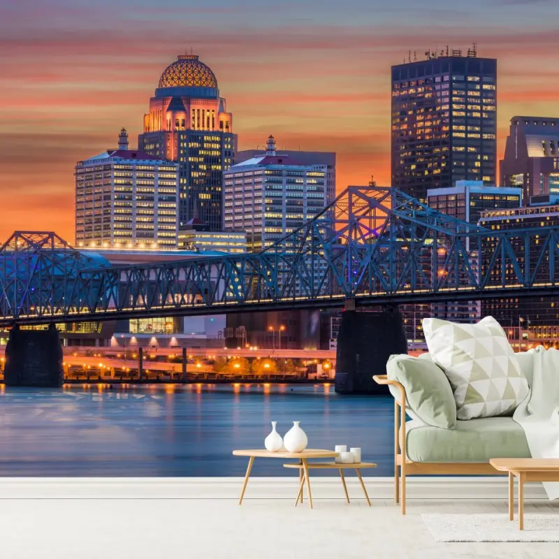 Wall mural Louisville skyline at sunset