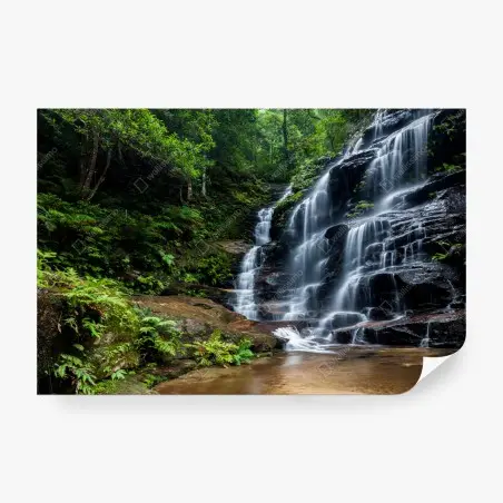 Wall mural serene forest waterfall • Wallissimo®