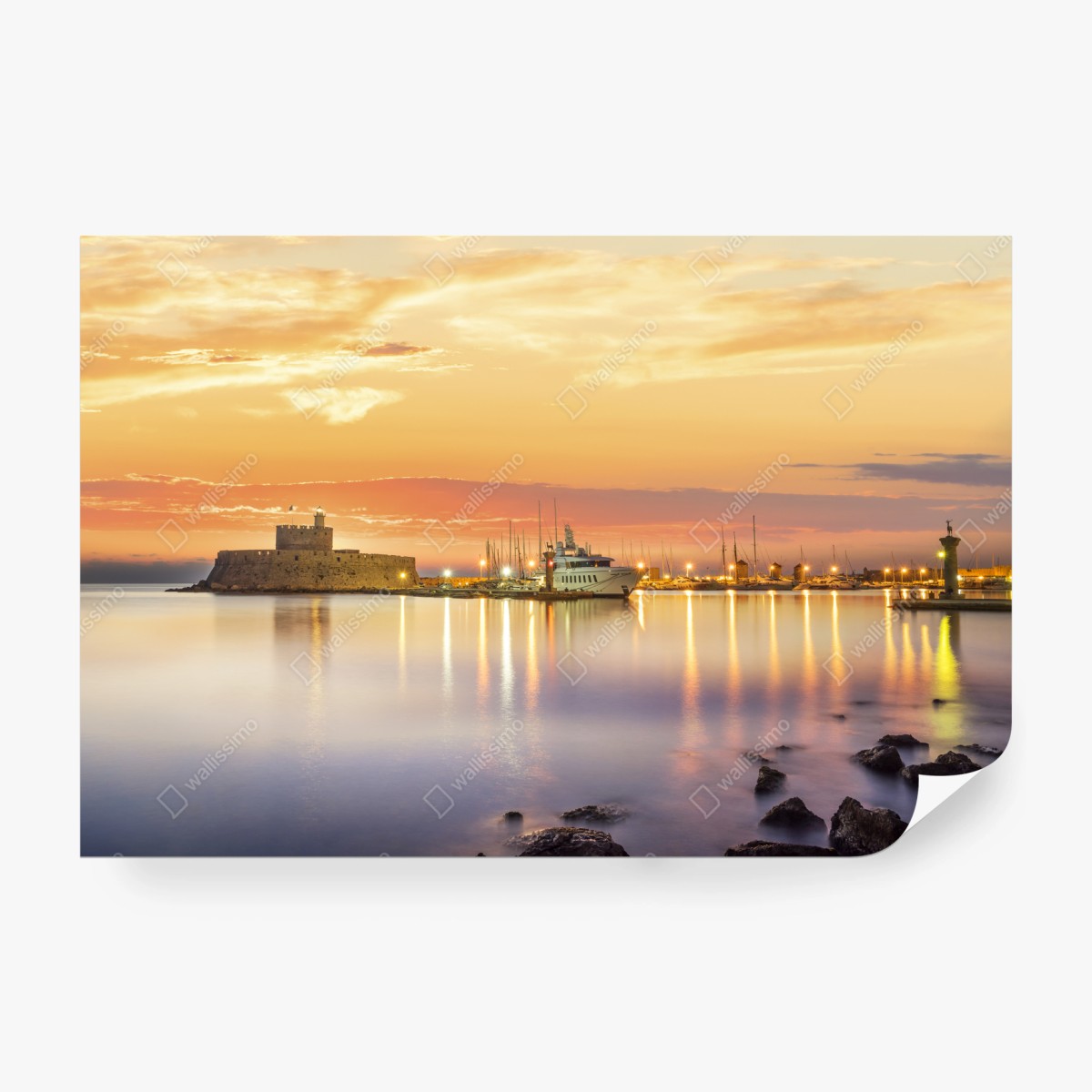 Wall mural Agios Nikolaos fortress at Mandraki harbour, Rhodes ⁕ Wallissimo®