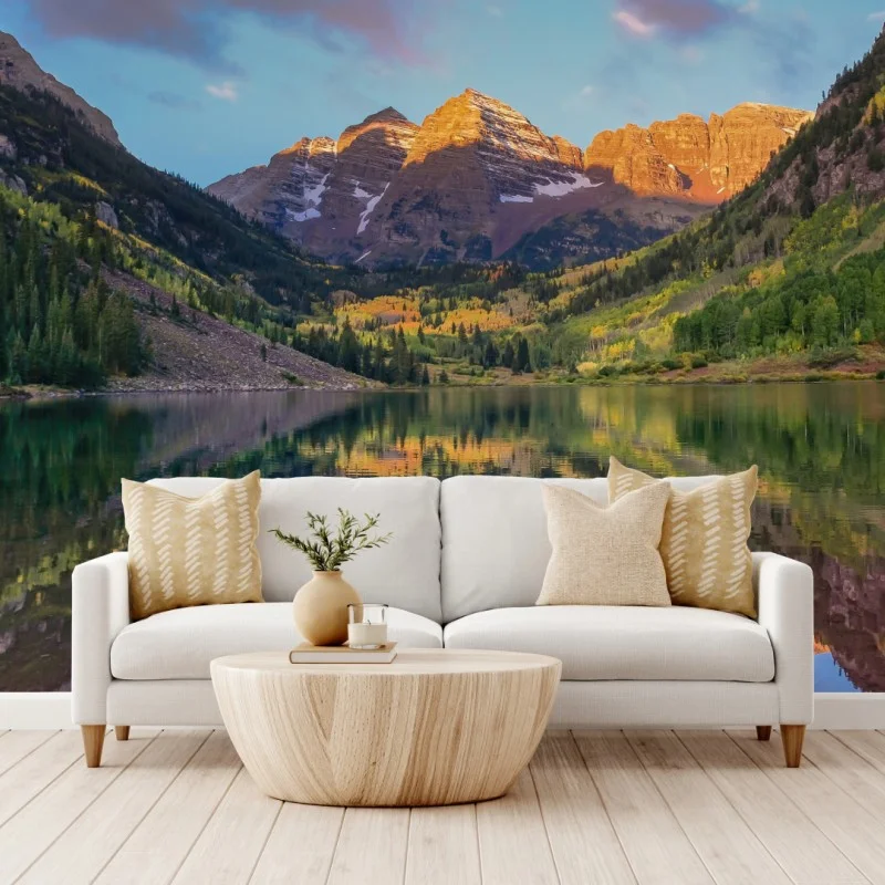 Wall mural sunrise reflection at Maroon Bells