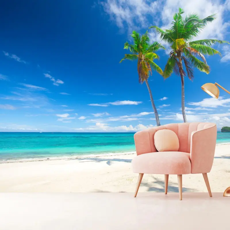 Wall mural tropical palms on a turquoise beach