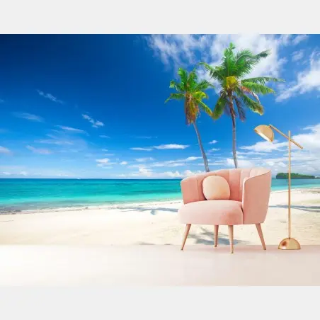 Wall mural tropical palms on a turquoise beach • Wallissimo®
