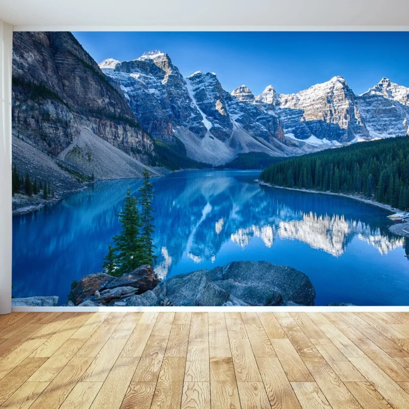 Wall mural serene alpine lake reflection
