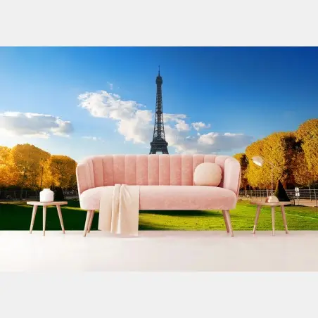 Wall mural spring at Champs de Mars, Eiffel Tower, Paris • Wallissimo®