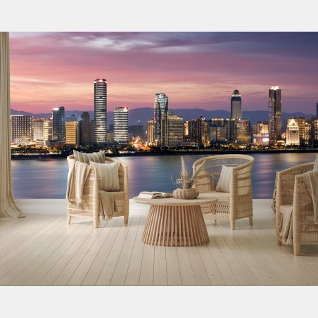 Wall mural tranquil city skyline at dusk • Wallissimo®