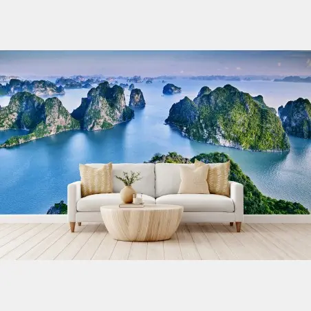 Wall mural Halong Bay limestone islands panorama • Wallissimo®