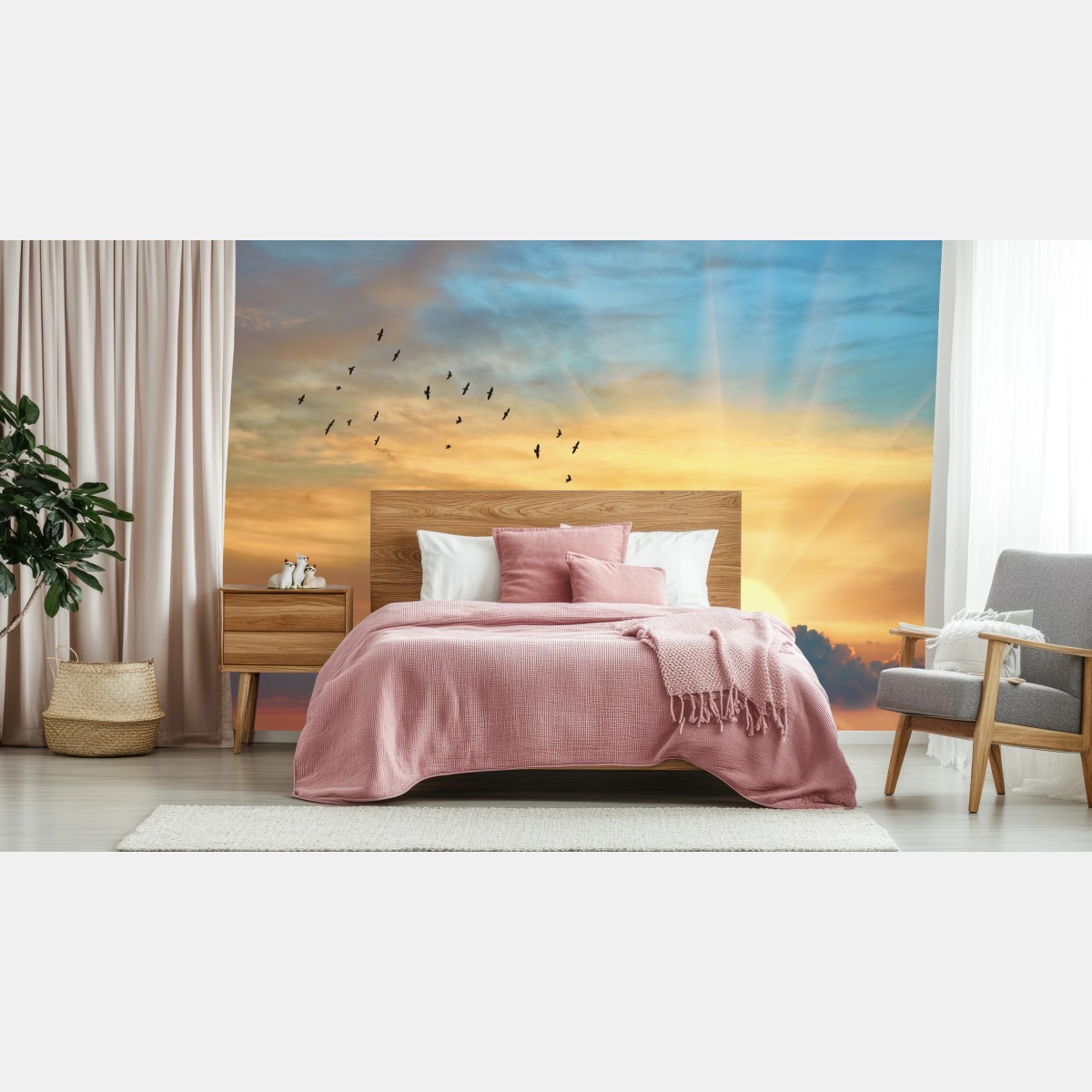 Wall mural golden sunrise over clouds • Wallissimo®