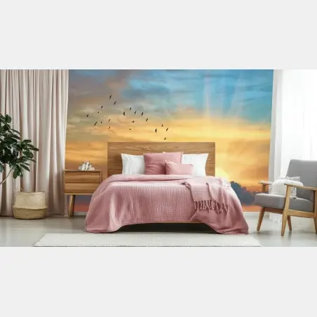 Wall mural golden sunrise over clouds • Wallissimo®