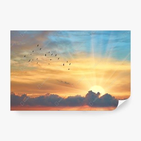 Wall mural golden sunrise over clouds • Wallissimo®