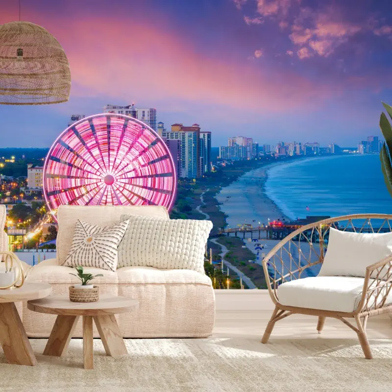 Wall mural Myrtle Beach sunset skyline with ferris wheel
