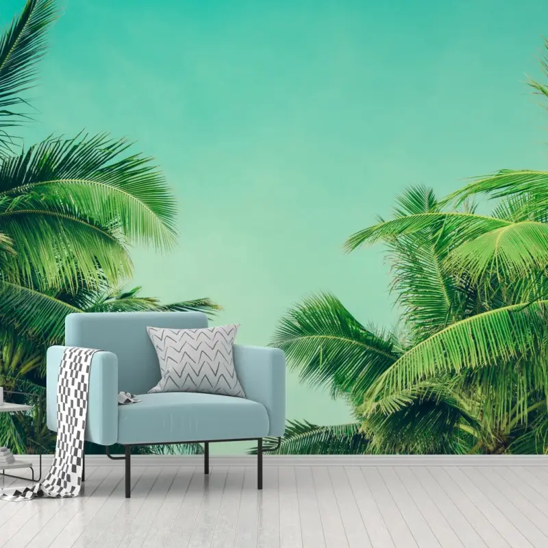 Wall mural tropical palm canopy under turquoise sky